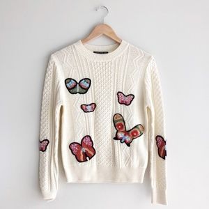 Central Park West Cream Butterfly Patch Sweater S